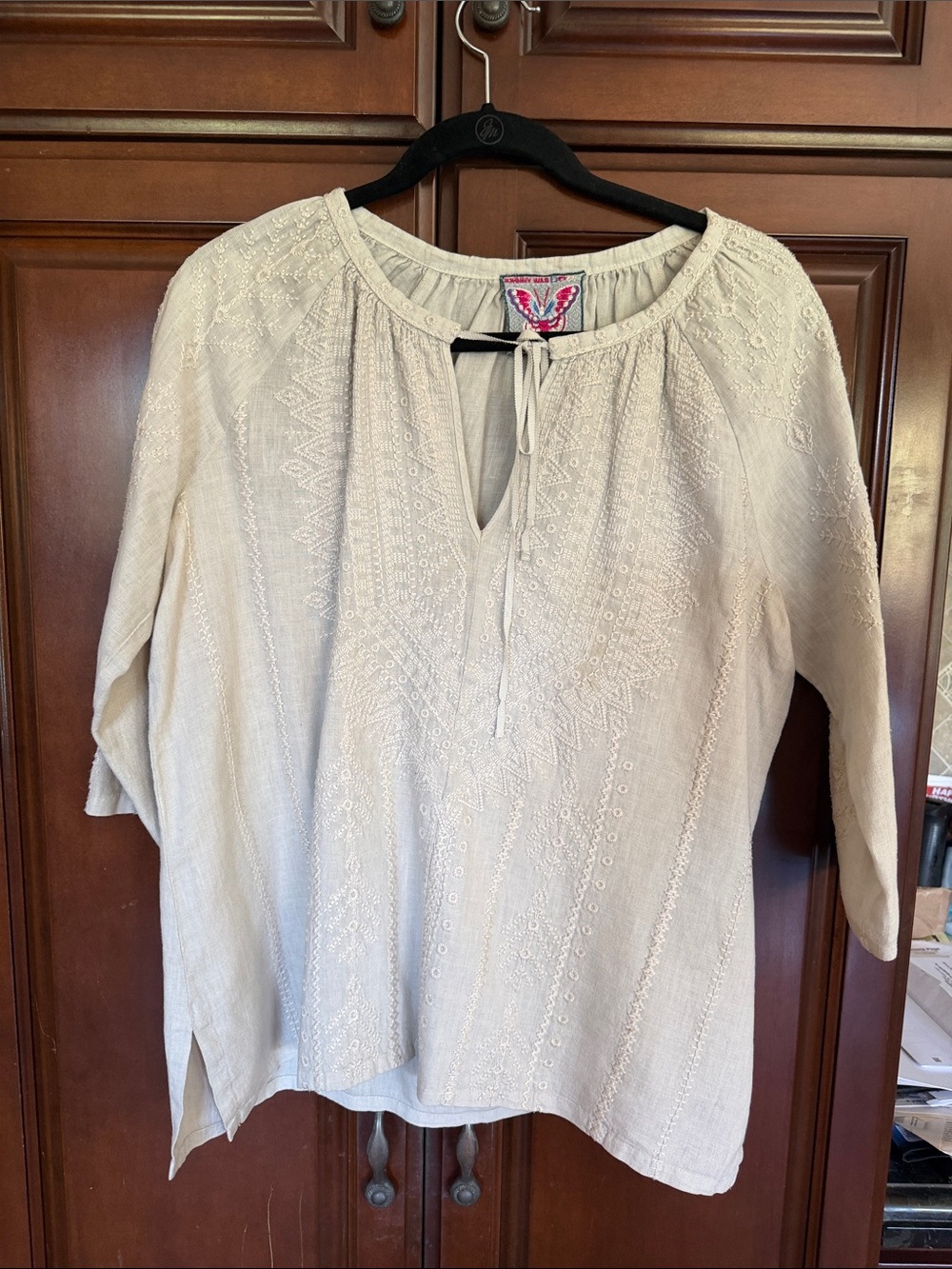 Johnny Was  taupe Embroidered Peasant Tunic